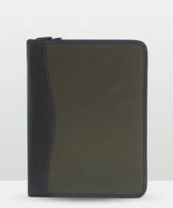 Cobb & Co River Leather / Canvas Zip Around Document Sleeve Forest