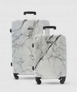 JETT BLACK White Marble Series Short Stay Luggage Set White Grey Marble