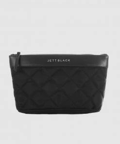 JETT BLACK The Bondi Quilted Clutch Pouch Zip Case Jet Black